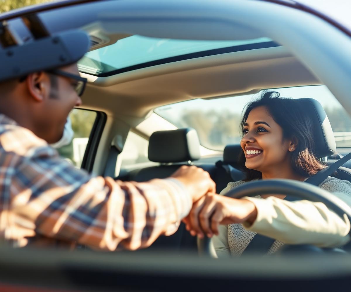 Driving instructor with student at Aishu Car Driving School Visakhapatnam